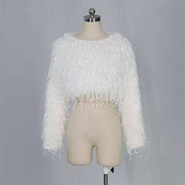 Winter Oversized Sweaters for Women - Batwing Sleeve Tassel Pullover Knit Pullover Sweaters Shirts Tunic Blouse Crop Top White, White