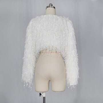 Winter Oversized Sweaters for Women - Batwing Sleeve Tassel Pullover Knit Pullover Sweaters Shirts Tunic Blouse Crop Top White, White