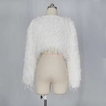 Winter Oversized Sweaters for Women - Batwing Sleeve Tassel Pullover Knit Pullover Sweaters Shirts Tunic Blouse Crop Top White, White