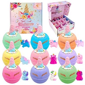 Unicorn Bath Bombs for Kids - 9 Large Fizzing Bath Bombs with Surprises Inside
