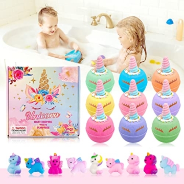Unicorn Bath Bombs for Kids with Hidden Toys - 9 Pack