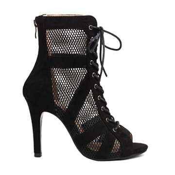 Scaoruki Women Bujur Dance Class Shoes Stiletto Heels Lace up Bootie Sandals Peep Toe Gladiator Sand...