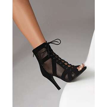 Scaoruki Women Bujur Dance Class Shoes Stiletto Heels Lace up Bootie Sandals Peep Toe Gladiator Sandals Party Heels Cage Shoes Suede Black Size 39