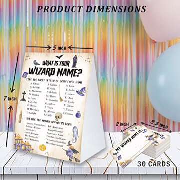 Enchanting Wizard Name Game Sign with Name Tag Stickers for Baby Showers and Birthday Parties