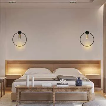 BOKT Modern Wall Light Fixture Mid Century Wall Sconces Metal Circular Wall Mount Light Vanity Light for Living Room, Bathroom, Hallway (Gold, 2 Pack)