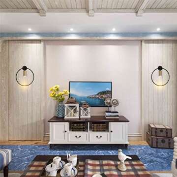 BOKT Modern Wall Light Fixture Mid Century Wall Sconces Metal Circular Wall Mount Light Vanity Light for Living Room, Bathroom, Hallway (Gold, 2 Pack)