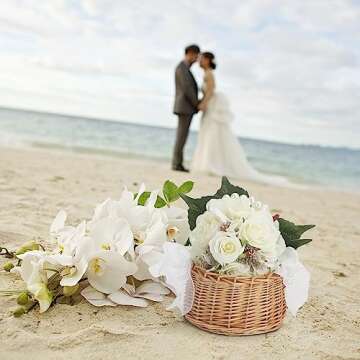 2 PCS Wicker Rattan Flower Girl Basket Wedding Flower Girl Basket with Pearl Handle and Bow Fairy Flower Basket Handwoven Easter Basket Wicker Basket for Wedding Flower Girl(Brown)