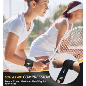 HiRui 2 PACK Wrist Compression Strap and Wrist Brace Sport Wrist Support for Fitness, Weightlifting, Tendonitis, Carpal Tunnel Arthritis, Pain Relief-Wear Anywhere-Unisex,Adjustable