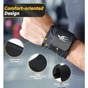 HiRui 2 PACK Wrist Compression Strap and Wrist Brace Sport Wrist Support for Fitness, Weightlifting, Tendonitis, Carpal Tunnel Arthritis, Pain Relief-Wear Anywhere-Unisex,Adjustable