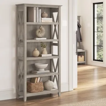 Bush Furniture Tall 5 Shelf Bookcase - Modern Farmhouse Style