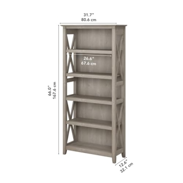Bush Furniture Tall 5 Shelf Bookcase - Modern Farmhouse Style