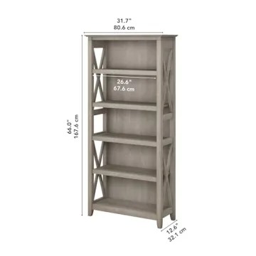 Bush Furniture Tall 5 Shelf Bookcase - Modern Farmhouse Style