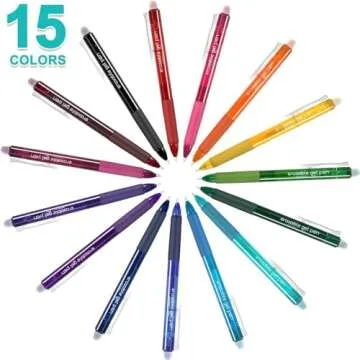 Lineon Erasable Gel Pens, 15 Colors Retractable Fine Point Erasable Pens Clicker, Assorted Color Inks, Make Mistakes Disappear for Drawing Writing Planner and Crossword Puzzles
