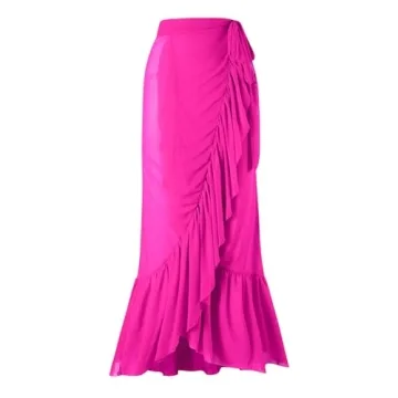 Bikini Sets for Womens Bathing Suits with Cover Up Set Floral One Piece Swimwear Beachwear for Women Summer High Waist Swimsuit with Pareo Sarong Long Skirt Wrap Coverup Set Hot Pink Bow M