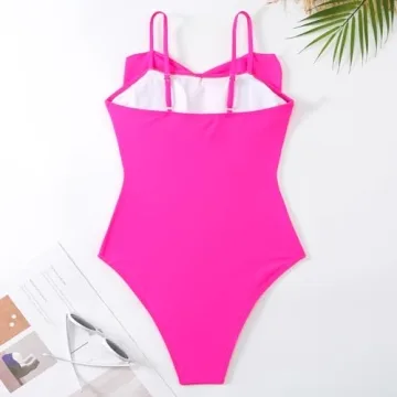 Bikini Sets for Womens Bathing Suits with Cover Up Set Floral One Piece Swimwear Beachwear for Women Summer High Waist Swimsuit with Pareo Sarong Long Skirt Wrap Coverup Set Hot Pink Bow M