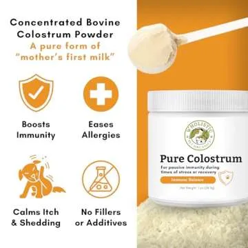 Wholistic Pet Organics Pure Colostrum - 1 Oz - Dog Allergy Relief & Itchy Skin Treatment, Senior Dog Supplements & Immune Support, Licking Paws, Anti Itch for Dogs and Cats