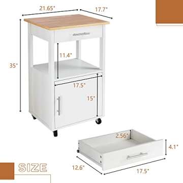 JY QAQA 22" Kitchen Island on Wheels with Storage Cabinet Kitchen Cart Cabinet with Shelves, Cart Ha...
