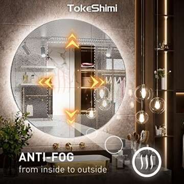 TokeShimi 36 Inch LED Backlit Round Mirror Bathroom Vanity Mirror Dimmable Wall Mounted Circle Mirro...