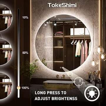 TokeShimi 36 Inch LED Backlit Round Mirror Bathroom Vanity Mirror Dimmable Wall Mounted Circle Mirror Large Anti-Fog Lighted Makeup Mirror with Memory Function