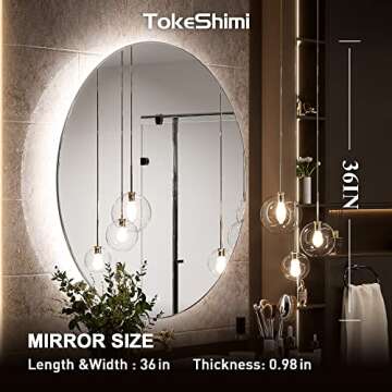 TokeShimi 36 Inch LED Backlit Round Mirror Bathroom Vanity Mirror Dimmable Wall Mounted Circle Mirror Large Anti-Fog Lighted Makeup Mirror with Memory Function