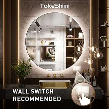TokeShimi 36 Inch LED Backlit Round Mirror Bathroom Vanity Mirror Dimmable Wall Mounted Circle Mirror Large Anti-Fog Lighted Makeup Mirror with Memory Function