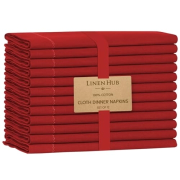 Premium Linen Hub Hemstitch Dinner Napkins Set of 12