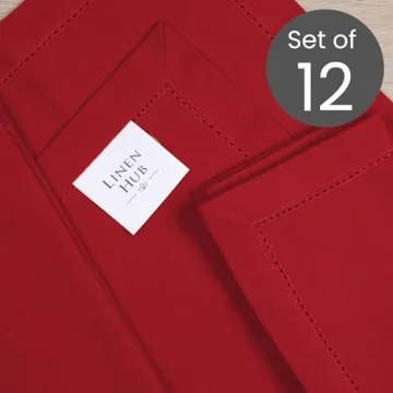 Premium Linen Hub Hemstitch Dinner Napkins Set of 12