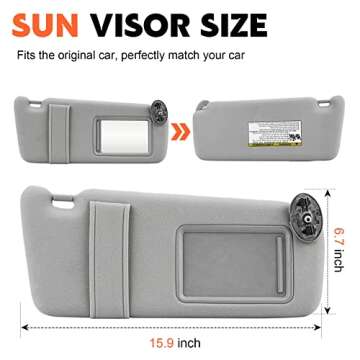 Gray Driver Left + Passenger Right Side Sun Visor Replacement Compatible with 2007 2008 2009 2010 2011 Toyota Camry without Sunroof Replace ‎74310-06750-E0, 74320-06780-B0