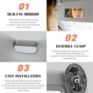 Gray Driver Left + Passenger Right Side Sun Visor Replacement Compatible with 2007 2008 2009 2010 2011 Toyota Camry without Sunroof Replace ‎74310-06750-E0, 74320-06780-B0