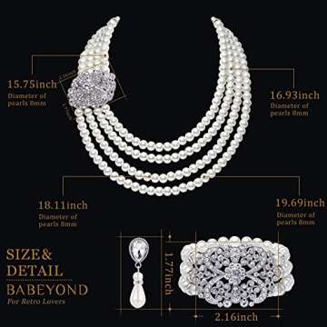 BABEYOND 1920s Gatsby Pearl Necklace Vintage Bridal Pearl Necklace Earrings Jewelry Set Multilayer I...