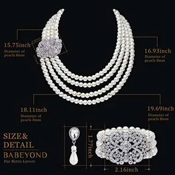 BABEYOND 1920s Gatsby Pearl Necklace Vintage Bridal Pearl Necklace Earrings Jewelry Set Multilayer I...