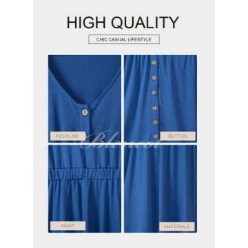 BLENCOT Casual Summer Dresses for Women V Neck Sleeveless Button Down Swing Short Dress Blue L