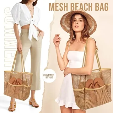 KPX Mesh Beach Bag - Large Foldable Tote for Women