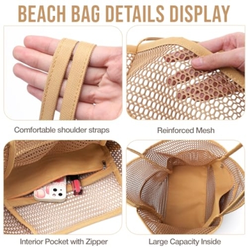 KPX Mesh Beach Bag - Large Foldable Tote for Women