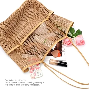 KPX Mesh Beach Bag - Large Foldable Tote for Women