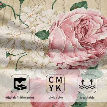 Vintage Rose Floral Hand Towels, 15x30 in Set of 2, Retro Pink Flower Leaves Stamp Hair Face Towel Soft Highly Absorbent Shabby Chic Beige Fingertip Towel for Bathroom Girl Woman Guest Gifts