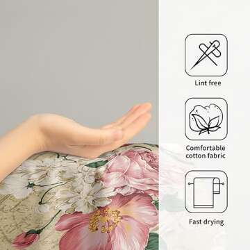 Vintage Rose Floral Hand Towels, 15x30 in Set of 2, Retro Pink Flower Leaves Stamp Hair Face Towel Soft Highly Absorbent Shabby Chic Beige Fingertip Towel for Bathroom Girl Woman Guest Gifts