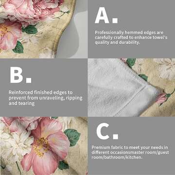 Vintage Rose Floral Hand Towels, 15x30 in Set of 2, Retro Pink Flower Leaves Stamp Hair Face Towel Soft Highly Absorbent Shabby Chic Beige Fingertip Towel for Bathroom Girl Woman Guest Gifts