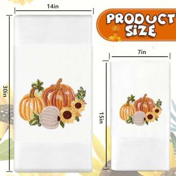 JarThenaAMCS 2Pcs Fall Hand Towels Pumpkin Sunflower Embroidered Cotton Bathroom Towels Autumn Dish ...