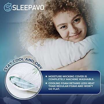 Memory Foam Pillows Queen Size Set of 4 - Cooling Bed Pillows for Sleeping - Back, Stomach, Side Sle...