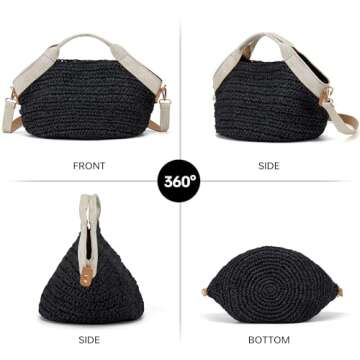 Kiss Sea Beach Straw Purse For Women Crossbody Bag Cute Handbags Lightweight Shoulder Bag For Summer Vacation Holiday (Black)