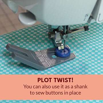 Madam Sew Bulky Seam Jumper – Hump Jumping Button Sewing Tool and Flush Plate Presser Foot for Chunky Denim and Hemlines – Compatible with Husqvarna Viking, Brother, Singer, Janome and Pfaff