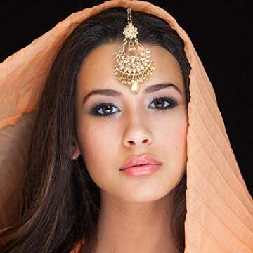 Bridal Ethnic Pakistani Indian Gold Plated Big Tika Head Ornament Kundan Drop Pearl