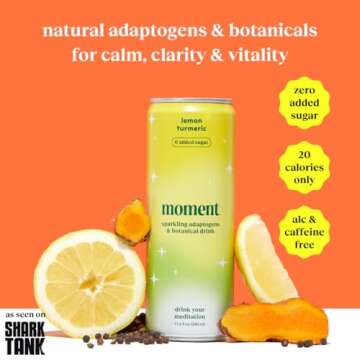 Moment Botanical Soda Soft Drink (Shark Tank) - SPARKLING Non Alcoholic Drinks | Lemon Turmeric | | ...