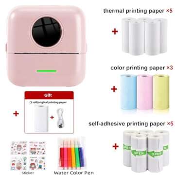 Crmanedy Portable Inkless Sticker Maker，Bluetooth Sticker Maker with 8 Rolls Paper，Compatible wi...