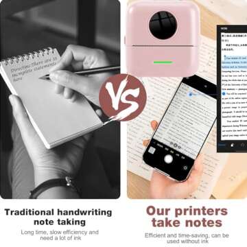 Crmanedy Portable Inkless Sticker Maker，Bluetooth Sticker Maker with 8 Rolls Paper，Compatible with iOS&Android，for DIY Making, Study Notes, memos, Lists, Work Plans, Graduation Gifts (Pink)