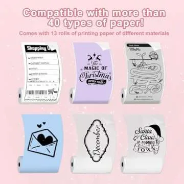 Crmanedy Portable Inkless Sticker Maker，Bluetooth Sticker Maker with 8 Rolls Paper，Compatible with iOS&Android，for DIY Making, Study Notes, memos, Lists, Work Plans, Graduation Gifts (Pink)