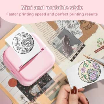 Crmanedy Portable Inkless Sticker Maker，Bluetooth Sticker Maker with 8 Rolls Paper，Compatible with iOS&Android，for DIY Making, Study Notes, memos, Lists, Work Plans, Graduation Gifts (Pink)