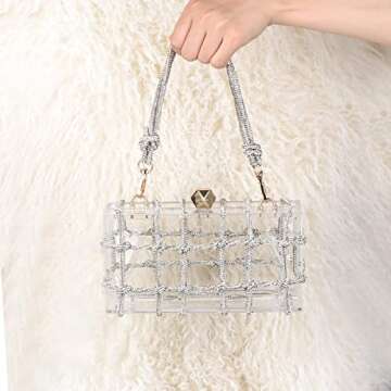 ARTLUXE Acrylic Purse Bag with Rhinestones Clutch Purse Evening Clutches for Wedding and Party,Silve...