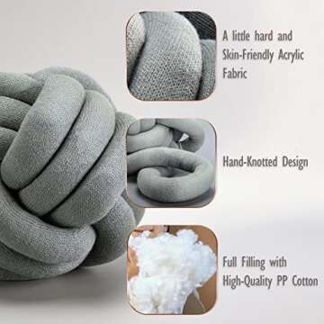 PICTURESQUE Creative Knot Ball Cushion Sofa Lumbar Pillow Chair Back Cushion Throw Pillow Decoration Diameter About 10" (Grey)